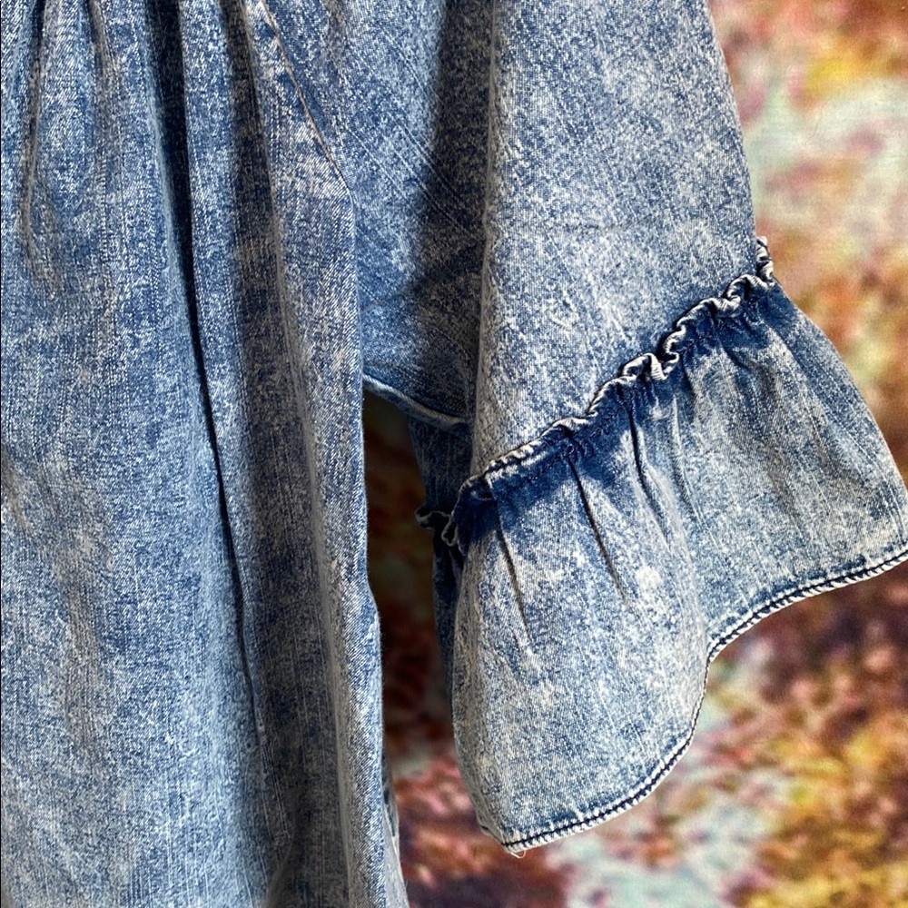 Free People Blue Ruffled Blouse with Tie Front - Picture 3 of 5